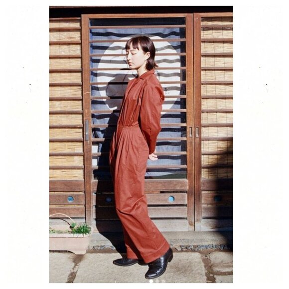 RESERVED - REVES August Front Pleated Jumpsuit Rust Red - Picture 5 of 14